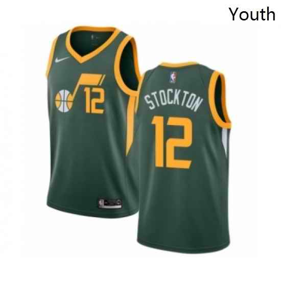 Youth Nike Utah Jazz 12 John Stockton Green Swingman Jersey Earned Edition